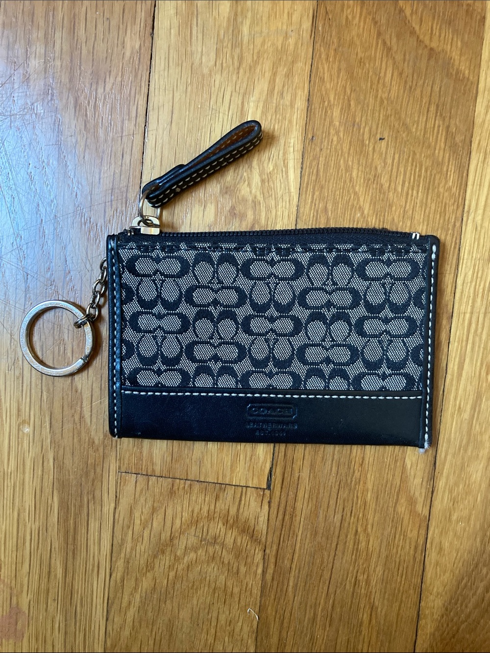Coach Black Signature C Jacquard Card Case with Key Ring